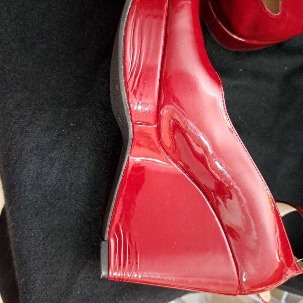 Vintage Robert Clergerie Tulam Red Baby Doll Style Patent Leather Sz 8 B Wedges - Picture 8 of 12